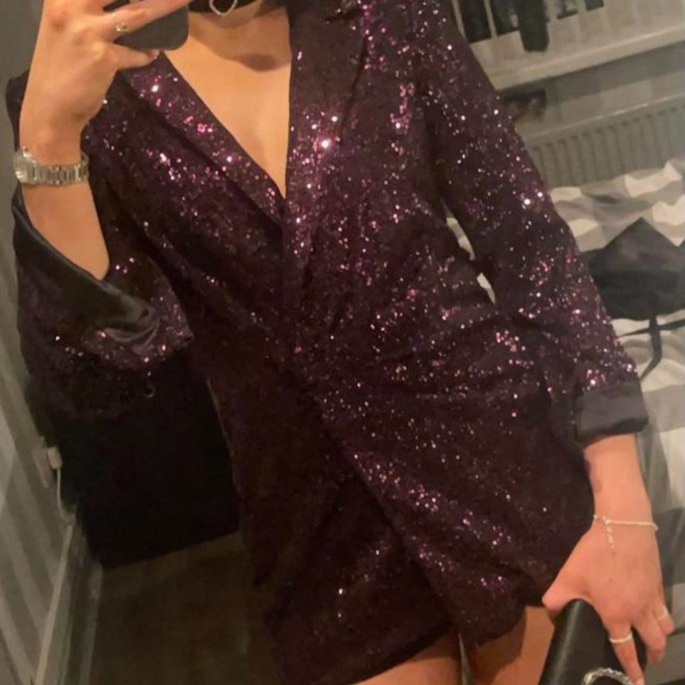 Zara Purple Sequin Blazer Mini Dress Sz S NWT - Picture 11 of 16